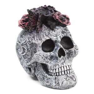NWT Moonlight Manot Fall Halloween Decor 8" Resin Butterfly Flower Skull